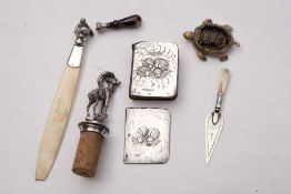 A George V silver fox head mounted paper knife, maker G W Lewis & Co, Birmingham,