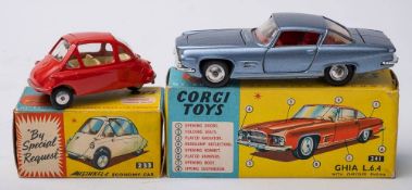 Corgi 233 Heinkel Economy Car:, red body, yellow interior,spun hubs,