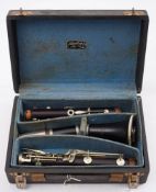 A French rosewood clarinet by J Thibouville Lamy: No 31330 signed as per title with silver plated