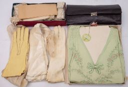 A collection of lace edging: together with various evening gloves,