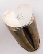 A 19th century silver plate mounted goat's hoof snuff mull: the cover engraved with armorial,