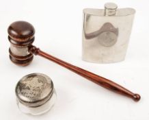 A Masonic decorated silver topped glass jar for Stoneleigh Lodge: together with a silver plate