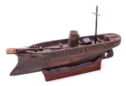 A late 19th /early 20th century model of a Torpedo Ram:, turned funnel over open deck with grate,