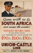 A Union-Castle Lines 'Come with us to South Africa and escape the winter!' advertising poster:,