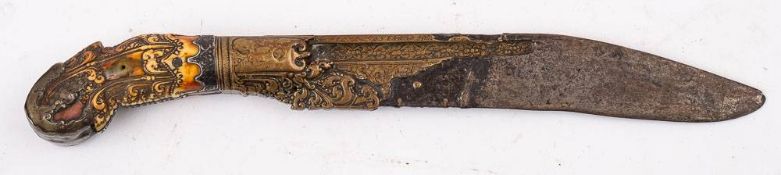 A 19th century brass and ivory mounted pesh kabz.