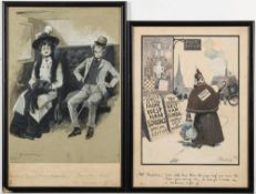 A collection of twelve early 20th century original cartoons and sketches:,