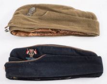 A WWII Royal Artillery forage cap and a 9th/12th Lancers blue cloth forage cap: (2)