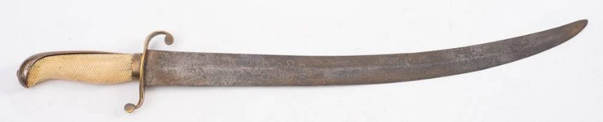 A late 18th/early 19th century Naval dagger: the slightly curved single edge blade with engraved