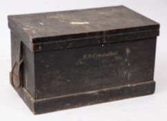 A stained pine seaman's chest with rope beckets, inscribed 'Wm.