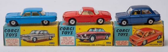 Corgi 239 Volkswagen 1500 Karmann Ghia: red with white interior and spun hubs,