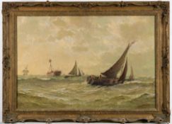 Frederick James Aldridge [1850-1933]- A light-ship and trawlers is a swell,
