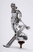 An early 20th century Riley 'Ski Lady' chrome plated car mascot: stamped as per title and numbered
