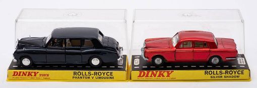 Dinky 158 Rolls-Royce Silver Shadow: metallic red body, black base, white interior,