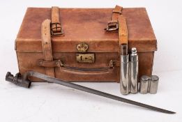 A brown leather cartridge case, unsigned: together with a socket bayonet,