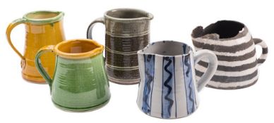 Ray Bradshaw [Contemporary] two white stoneware jugs: under yellow and green glazes together with