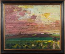 * George Rowlett [b.1941]- Sunset,:- oil on canvas, 62 x 77cm.