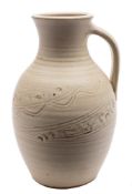 *Ray Finch [1914 - 2012] a stoneware jug: of oviform with raised ribbed neck and a ribbed strap