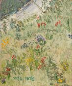 * Fred Yates [1922-2008]- Garden border,:- signed lower left oil on board, 27.5 x 23cm, unframed.