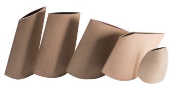 *Val Barry [1937-2018] five stoneware vessels: of narrow slab built profile, one with angular rim,