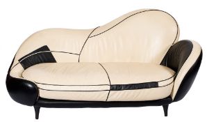 A late 20th Century black and white leather 'Pop-art' style two seater settee and armchair: both