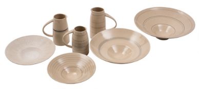 *Paul Bradley [Contemporary] four stoneware bowls and three jugs: three of the bowls and the jugs