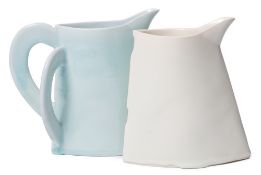 *Emmanuel Cooper (1938-2012) two porcelain jugs: of flattened elliptical form with raised spout,