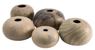 *Val Barry [1937-2018] five stoneware 'compressed spheres': of thrown form,