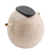 Susan Disley [Contemporary] a stoneware teapot: of egg shaped form with flat elliptical cover with