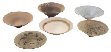 *Val Barry [1937-2018] six bowls: of thinly thrown conical form comprising three porcelain