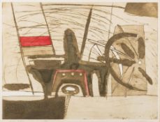 * John Brunsdon [1933-2014]- Print Room,:- coloured etching , signed,