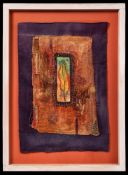 Karen Howse, British, late 20th/early 21st - 'Fern' : mixed media on fabric, mounted and framed,