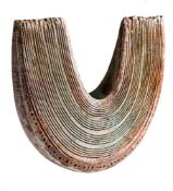 *Alan Wallwork [1931 - 2019] a stoneware vessel: of 'U' shaped form with combed decoration front