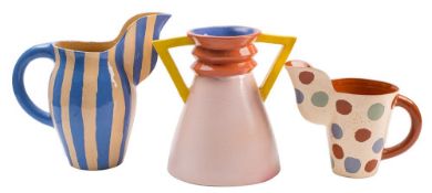 *Louise Block [Contemporary] two terracotta jugs and a vase: one of tapering cylindrical form with