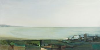 * Michael J. Praed [b.1941]- Overlooking The Bay,:- oil on canvas, 61 x 122cm, unframed.