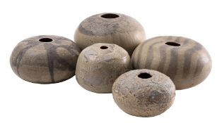 *Val Barry [1937-2018] five stoneware 'compressed spheres': of thrown form,