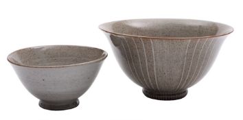 *Karen Bunting [Contemporary] two stoneware bowls: of thinly potted circular form,