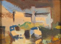* Robin Leonard [b.1960]- Boats at Lerryn,:- signed, oil on board, 14 x 19cm.