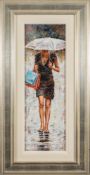 * Peter Worswick [b.1960]- British Summer; girl with umbrella,:- signed, oil on canvas, 88.5 x 28.
