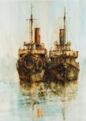 * Anthony Amos [1950-2010]- Moored trawlers,:- signed bottom centre right oil on board, 102 x 73.