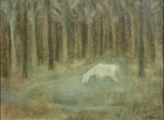 * Susan Caines [b.1935]- The White Horse,:- signed bottom right oil on board, 40 x 54.5cm.