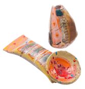Linda Styles [Contemporary] two terracotta slab built vessels: one of fish head form,