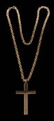 A 9ct gold 'cross' pendant on a 9ct gold rope-twist necklace: approximately 14gms gross weight.