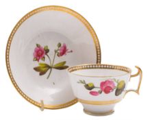 A Spode botanical tea cup and saucer: the cup of London shape,