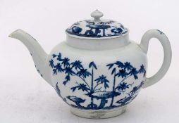 An early Worcester blue and white teapot and cover: of globular form,