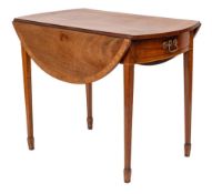 A George III mahogany and inlaid Pembroke table:,bordered with boxwood lines,