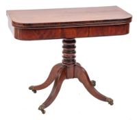 A Regency mahogany, rosewood crossbanded and inlaid tea table:,