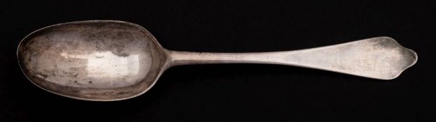 A Queen Anne silver Dog Nose pattern table spoon, maker Benjamin Watts, London, 1708: initialled,