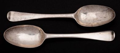 A pair of George II silver Hanoverian pattern tablespoons, maker Robert Holmes, Dublin, 1748: 20cm.