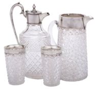 An Elizabeth II clear glass and silver mounted claret jug, maker Israel Freeman & Son Ltd, London,
