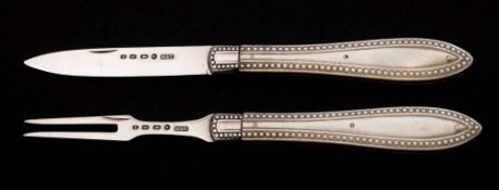 A Victorian silver folding knife and fork, maker Hilliard & Thompson, Birmingham,
